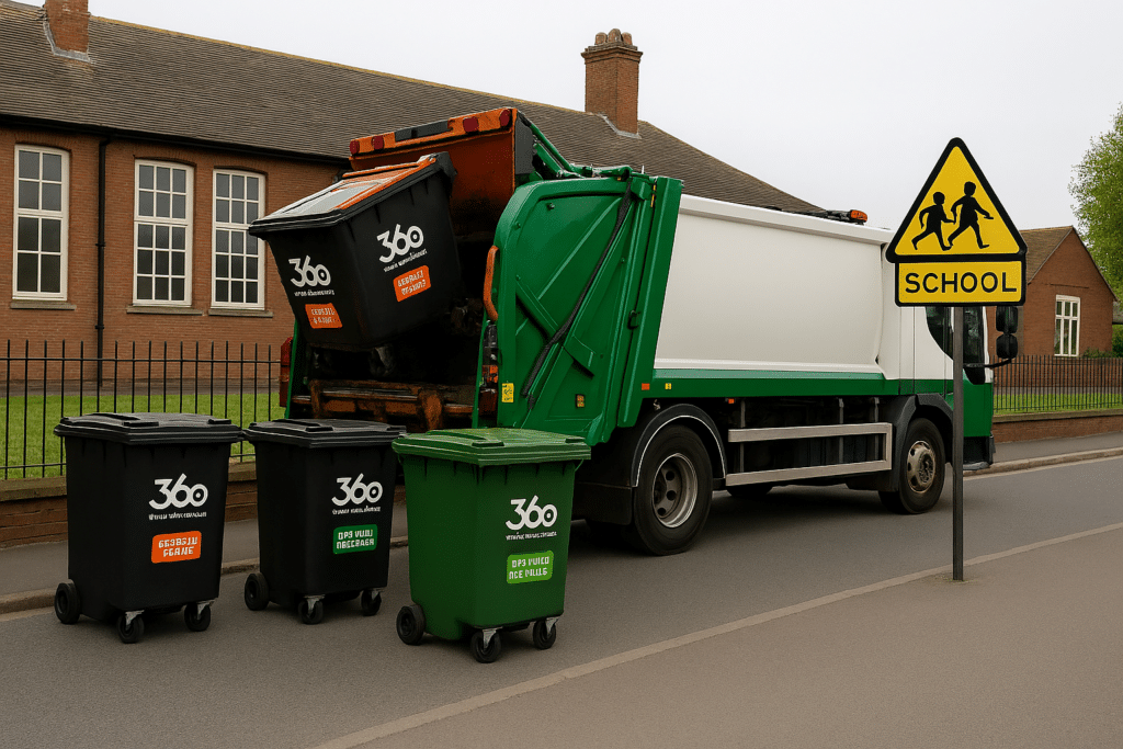 School with bins outside supplied and collected by 360 Waste Management