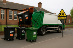 School with bins outside supplied and collected by 360 Waste Management